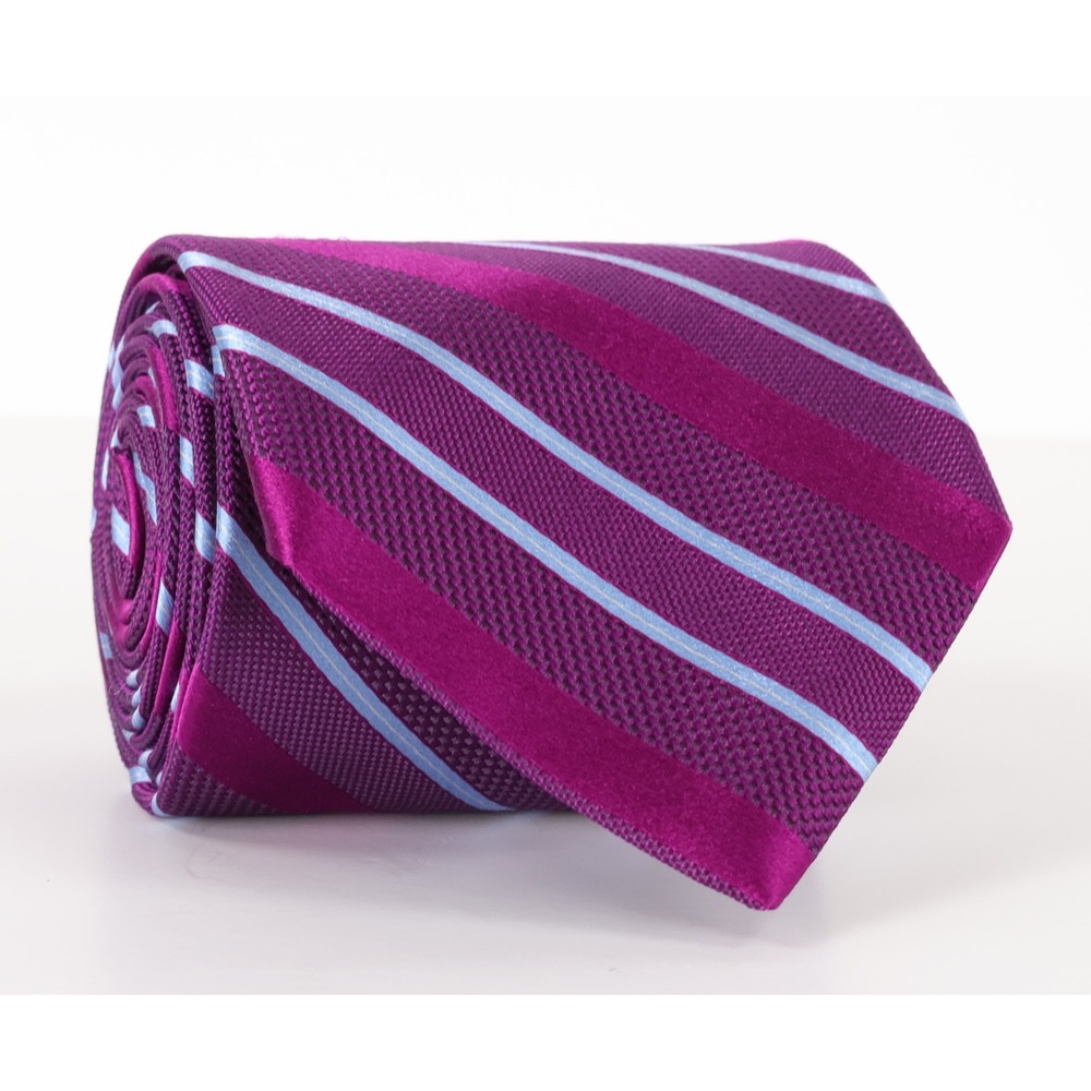 Brooks Brothers Necktie Purple Magenta Blue Repp Striped Silk Italy USA